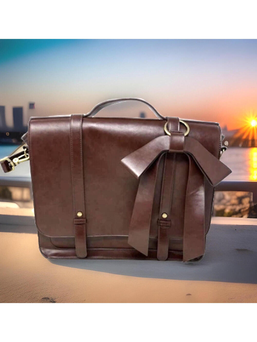 ECOSUSI Women's Brown Vegan Leather Backpack Briefcase, Messenger, Laptop Bag